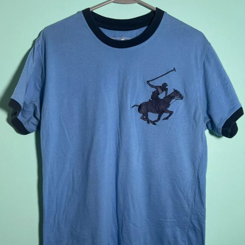 Beverly Hills Polo Club Tee T Shirt Mens Medium Blue Short Sleeve Cotton Blend